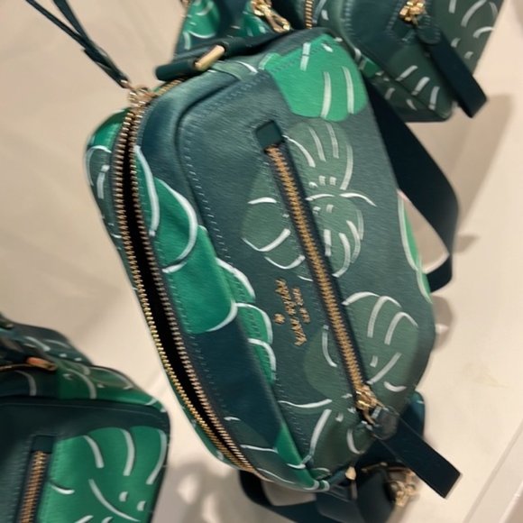 Kate Spade Chelsea Monstera Leaves Printed Nylon Camera Bag Green Multi - Picture 10 of 16